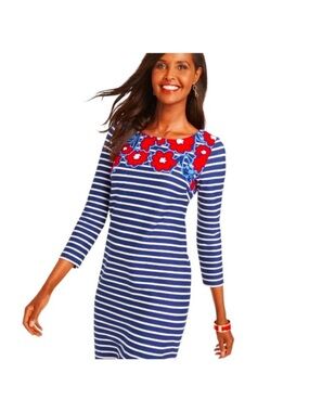 Talbots Navy, Red and Pink Floral Shift Dress